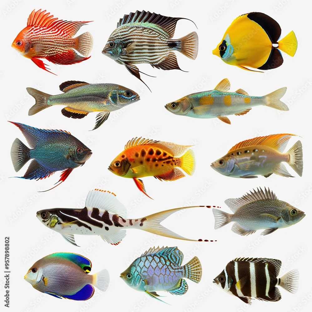Fototapeta premium Collection of various tropical and freshwater fish 