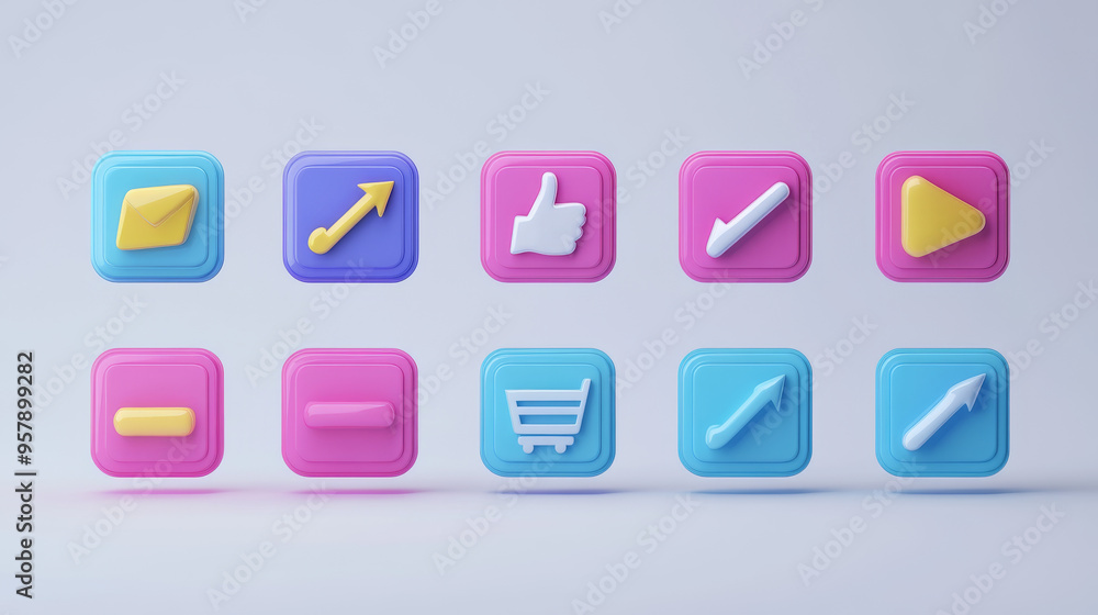 A 3D render featuring a set of A 3D render featuring a set of