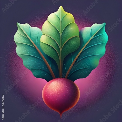 Vibrant 3D illustration of a sorrel with deep green leaves and a rich red root. photo