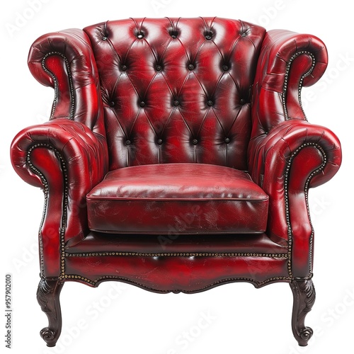 Luxury red brown leather armchair isolated 