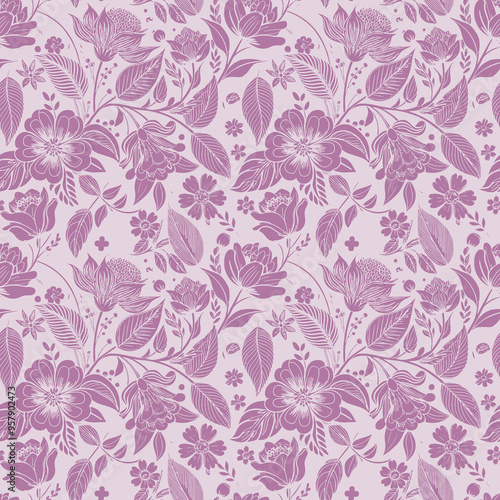 Floral ornament. Seamless abstract classic pattern with flowers. Pink classic pattern