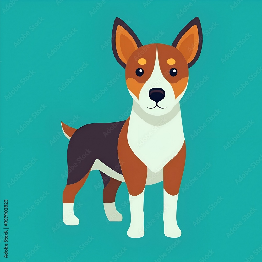 Cute cartoon illustration of a brown. black. and white terrier dog with a friendly expression. Cute cartoon illustration of a brown. black. and white terrier dog with a friendly expression.