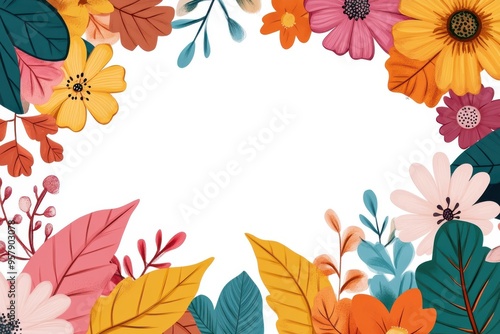 Floral Frame Watercolor Flowers Leaves Border Background Illustration