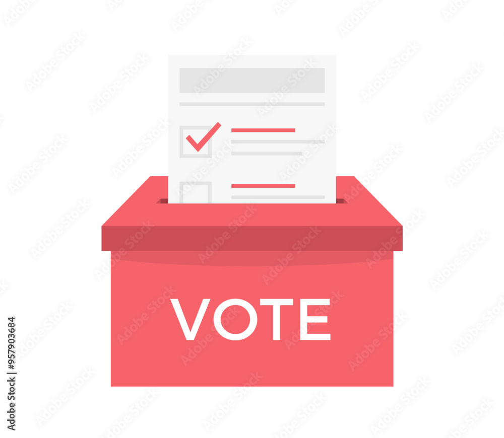 Red ballot box with ballot paper, vector eps10 illustration Red ballot box with ballot paper, vector eps10 illustration