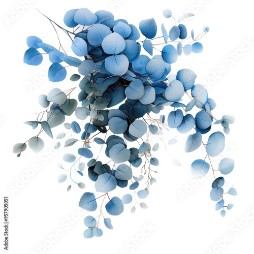 Blue eucalyptus leaves transparent background   botanical illustration