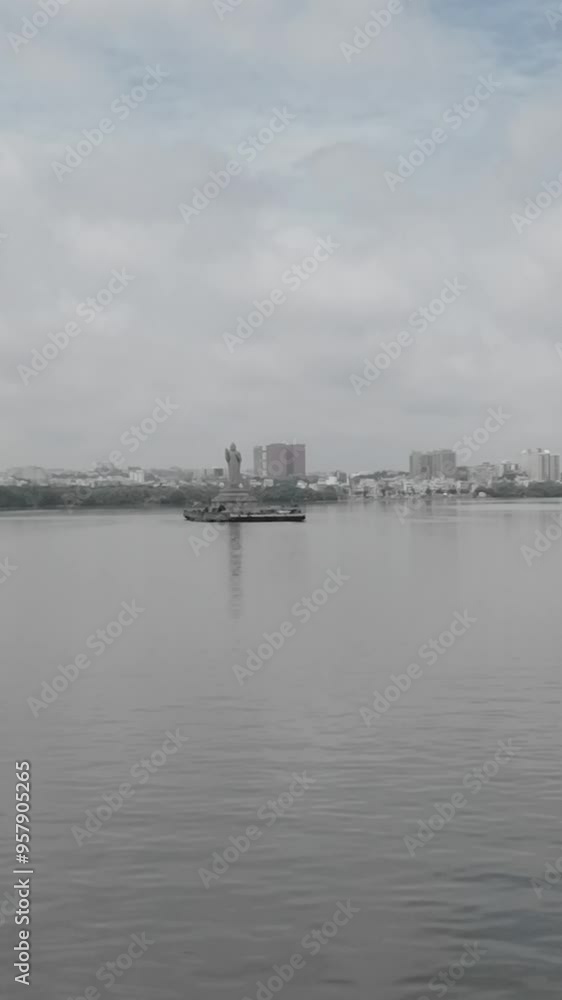 Beautiful Small Water Lake In The Middle OF City With White Mansion and Buddha Statue