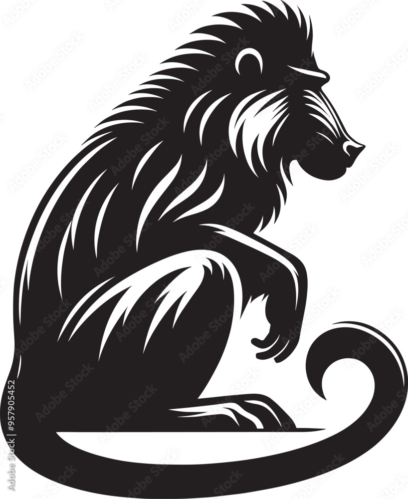 Fototapeta premium Mandrill Monkey animal Silhouette isolated on white background Minimalist monkey vector illustration