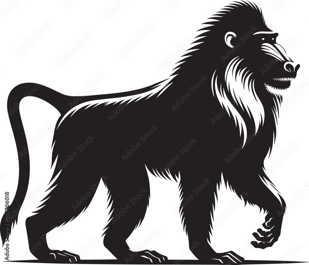 Mandrill Monkey animal Silhouette isolated on white background Minimalist monkey vector illustration Mandrill Monkey animal Silhouette isolated on white background Minimalist monkey vector illustration