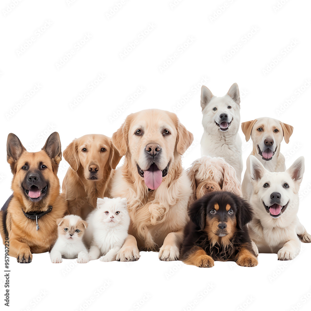 Happy Dogs and Cats Group Portrait Happy Dogs and Cats Group Portrait