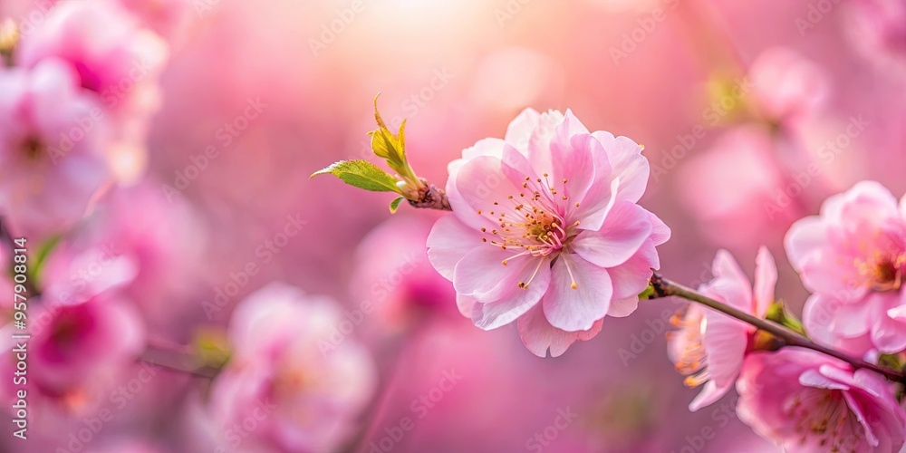 Close-up of a pink blossom with blurred petals in the background Close-up of a pink blossom with blurred petals in the background