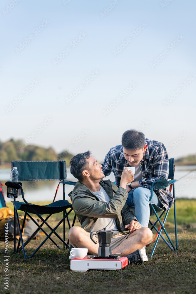 Cherished coffee moments with a gay couple in nature Cherished coffee moments with a gay couple in nature