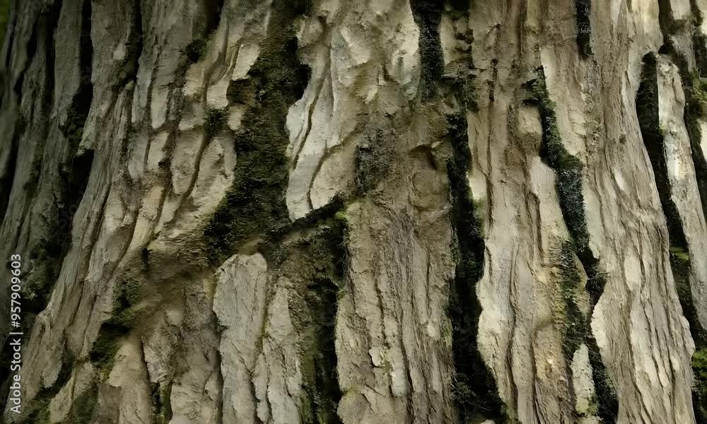 Close-Up of Tree Bark Texture with Green Moss Close-Up of Tree Bark Texture with Green Moss
