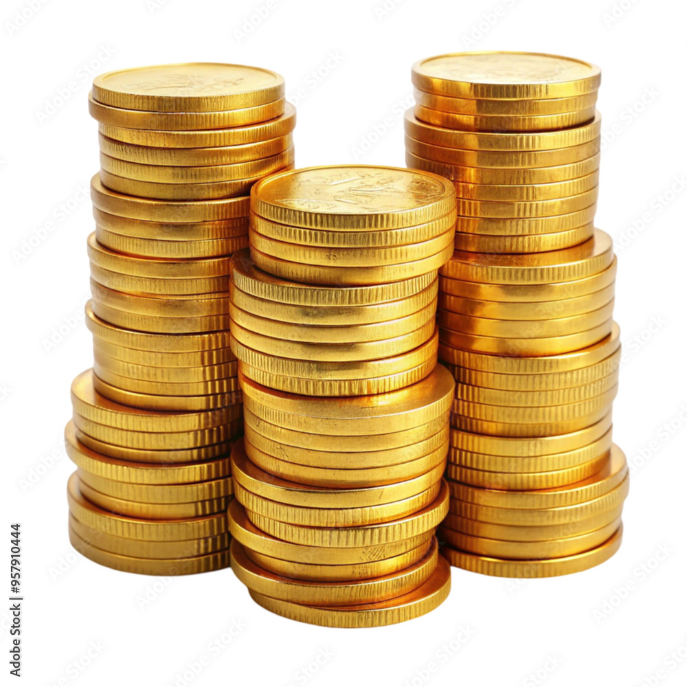Gold coins stacking isolated on transparent background Gold coins stacking isolated on transparent background