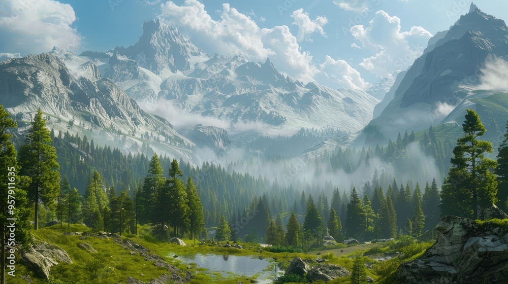 Scenic View with Mountains and Trees Scenic View with Mountains and Trees