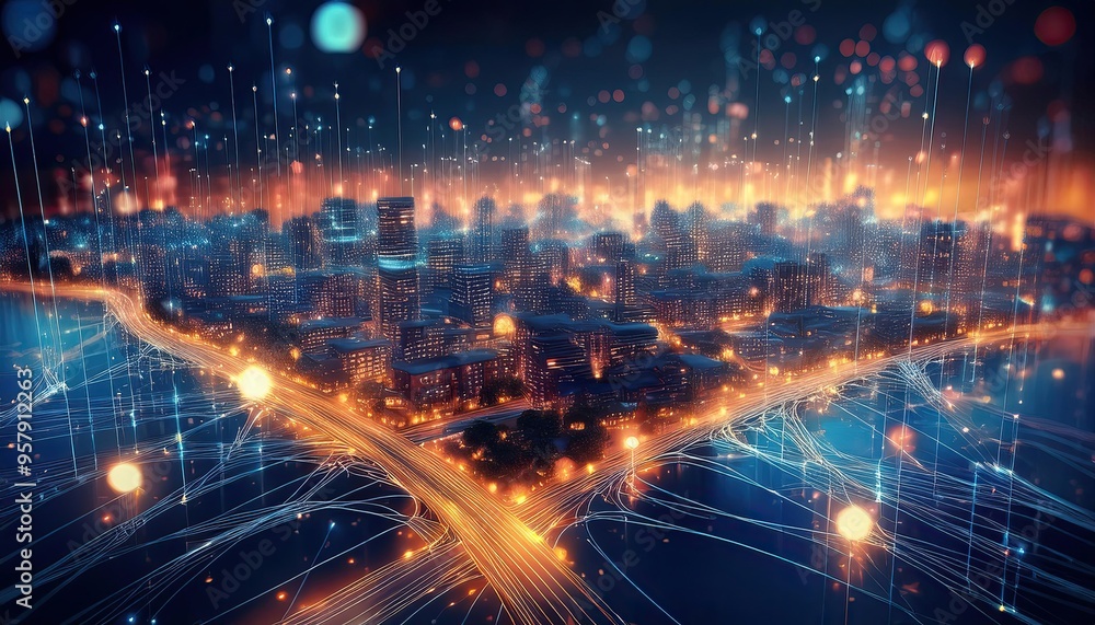 Concept of modern communication network and aerial perspective of the city. clever metropolis. Communication via wireless. Concept of modern communication network and aerial perspective of the city. clever metropolis. Communication via wireless.