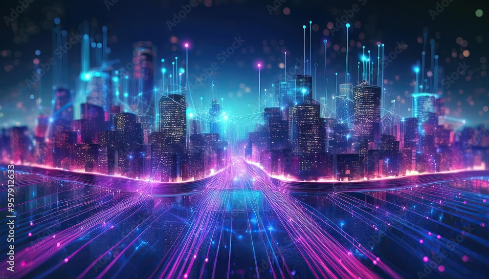 Concept of modern communication network and aerial perspective of the city. clever metropolis. Communication via wireless. Concept of modern communication network and aerial perspective of the city. clever metropolis. Communication via wireless.