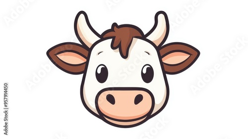 A playful cartoon cow face design featuring adorable features and a stylish black outline, ideal for fun projects.