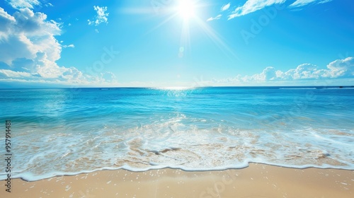 Fototapeta Naklejka Na Ścianę i Meble -  Serene beach with clear blue water and sunny sky