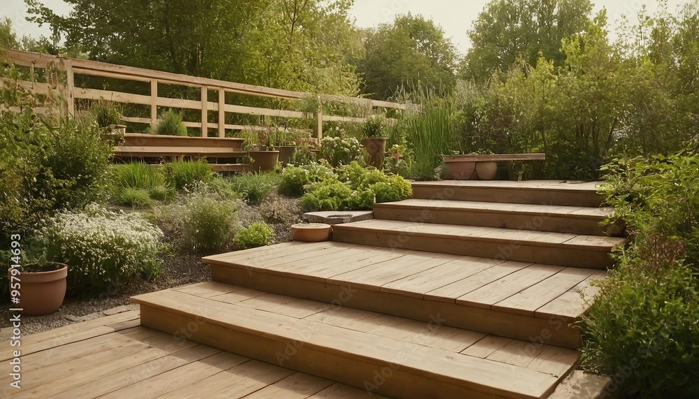 Modern wooden terrace with steps for a country house Cozy garden 2 Modern wooden terrace with steps for a country house Cozy garden 2