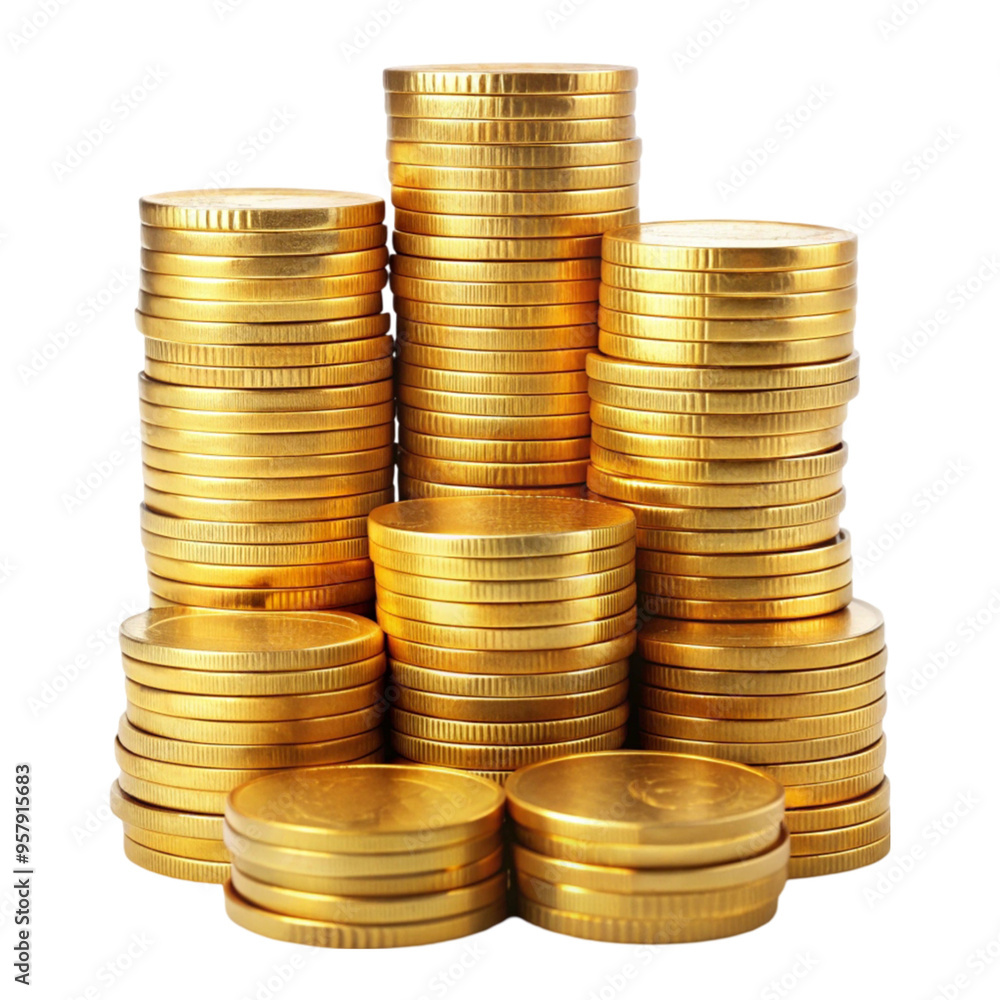 Gold coins stacking isolated on transparent background Gold coins stacking isolated on transparent background
