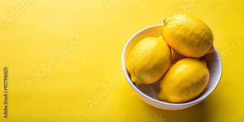 Vibrant image of two bowls of ripe lemons on bright yellow surfaces photo