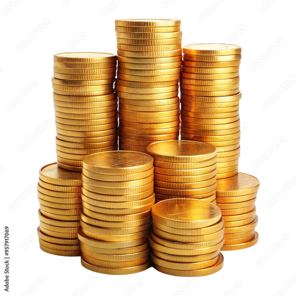 Gold coins stacking isolated on transparent background Gold coins stacking isolated on transparent background