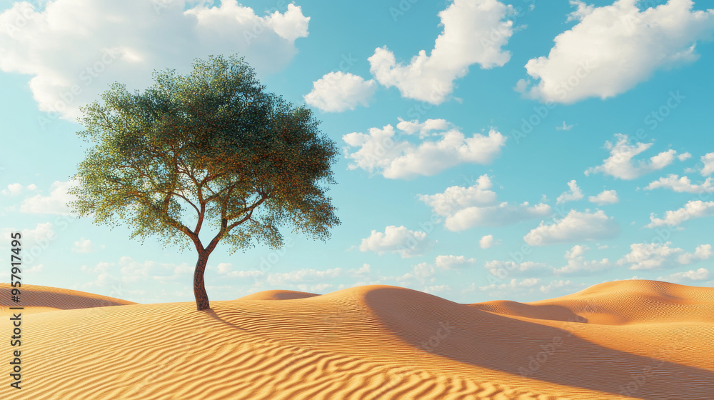 A 3D render of a surreal dune landscape featuring a solitary tree. The abstract, fantastic desert dunes stretch across the scene, creating a panoramic view in a seasoning landscape environment A 3D render of a surreal dune landscape featuring a solitary tree. The abstract, fantastic desert dunes stretch across the scene, creating a panoramic view in a seasoning landscape environment