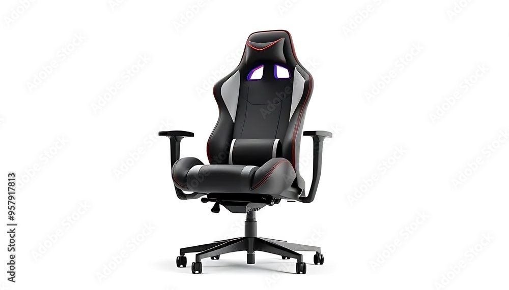Modern Black Gaming Chair with Red Accents and Lumbar Support Modern Black Gaming Chair with Red Accents and Lumbar Support