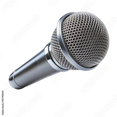 Black microphone close-up isolated on transparent background