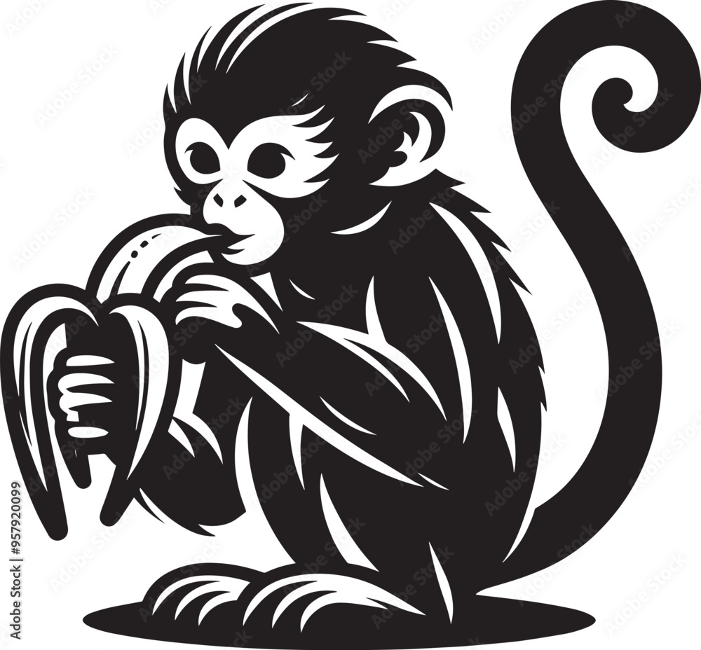 Obraz premium Monkey animal Silhouette isolated on white background Minimalist monkey vector illustration