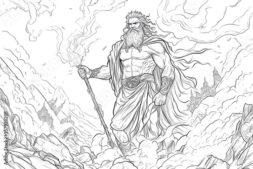 Zeus holding lightning bolt coloring page