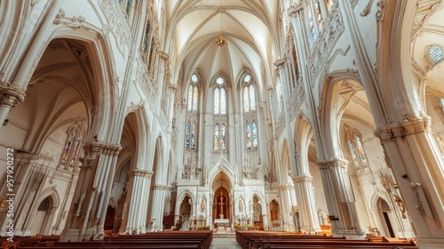 The grand architecture of the St. Thomas Cathedral in Mumbai, with its white walls and Gothic design. photo