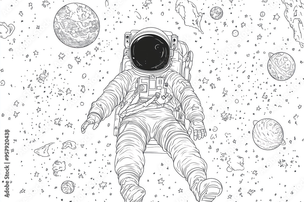 Astronaut floating in space coloring page Astronaut floating in space coloring page