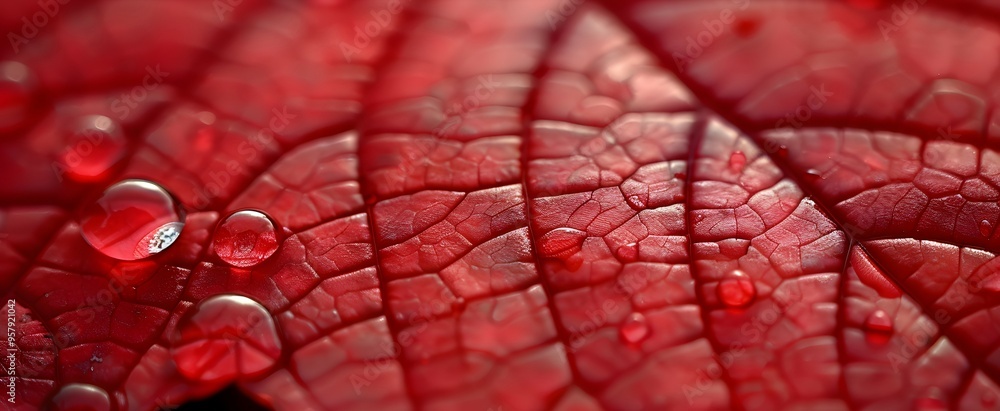 Fototapeta premium Autumn natural texture from dark red leaves with water drops