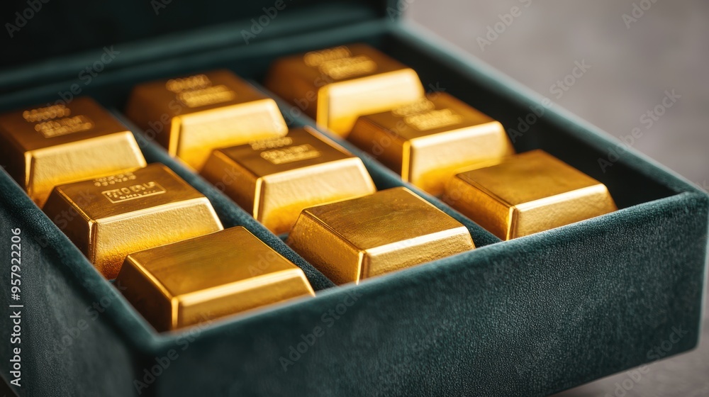 Luxurious Gold Bullion in Safe with Soft Velvet Interior Closeup Detail, High Realism Ultra HD Image with Copy Space Luxurious Gold Bullion in Safe with Soft Velvet Interior Closeup Detail, High Realism Ultra HD Image with Copy Space