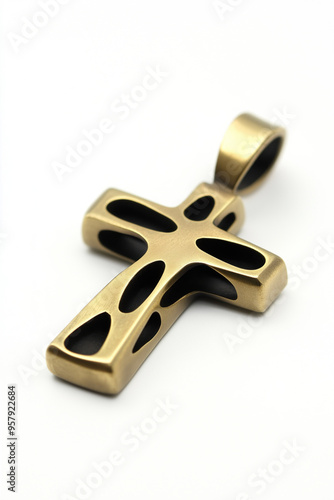 Modern brass cross pendant with a sleek design