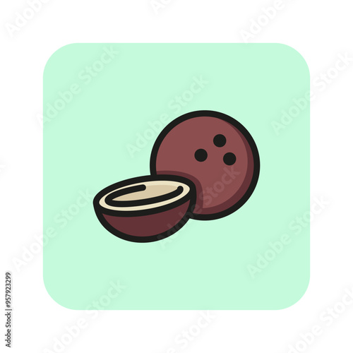 Coconut line icon. Nut, shell, round. Nature concept. Vector illustration can be used for topics like nature, heathy eating, chocolate, drinking