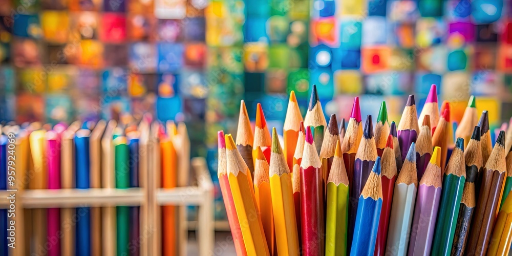 Colorful painted pencils in an art studio against a creative background Colorful painted pencils in an art studio against a creative background