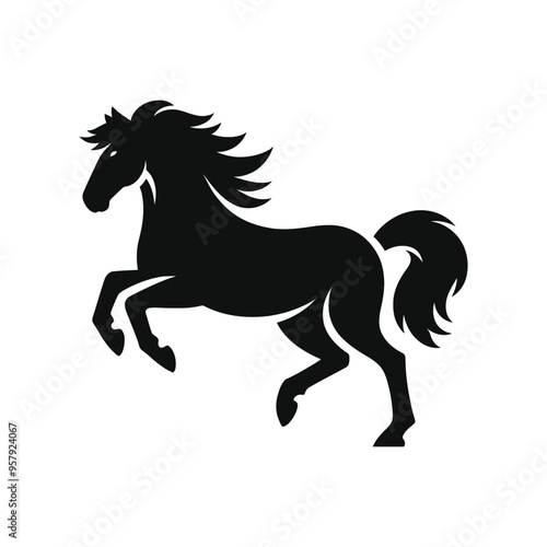 Galloping Horse Silhouette in Black and White