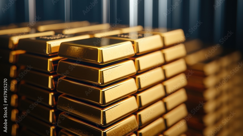 Secure Stack of Gold Bars in High-Security Vault with Dramatic Lighting - Ultra HD Secure Stack of Gold Bars in High-Security Vault with Dramatic Lighting - Ultra HD