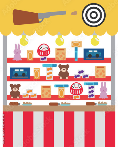 シンプルな縁日の射的の屋台のイラスト