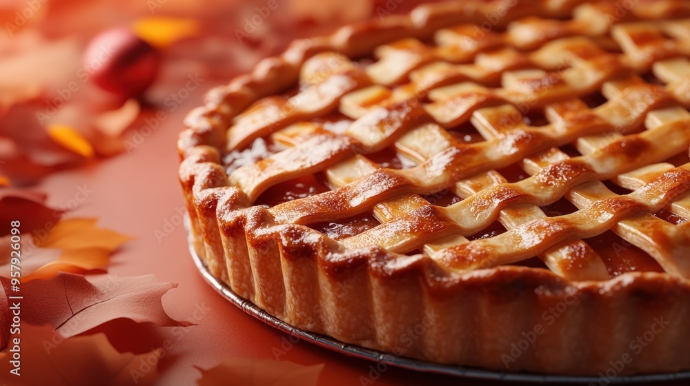 Close-up of Thanksgiving pie, warm orange tones, 3D Blender style, isolated background, with space for text Close-up of Thanksgiving pie, warm orange tones, 3D Blender style, isolated background, with space for text