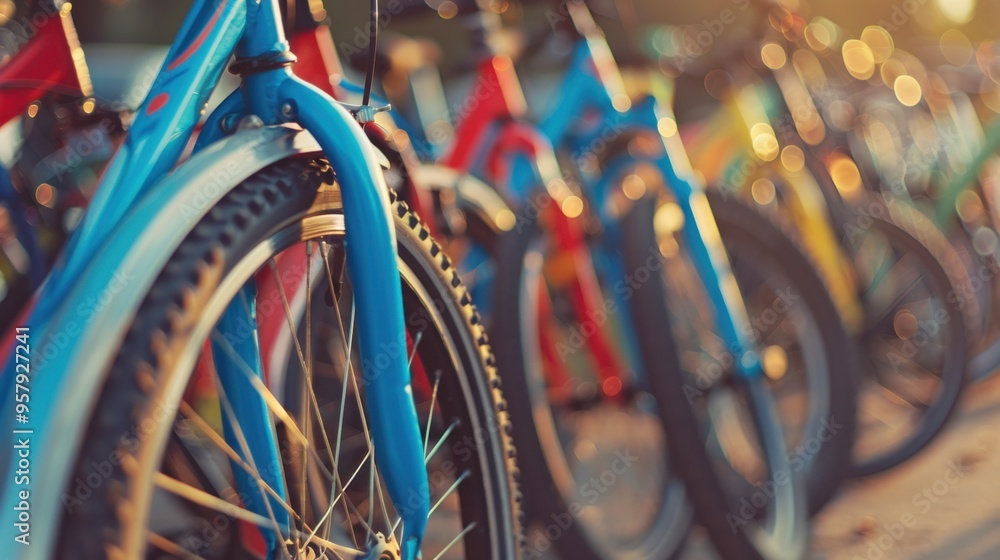 Obraz premium Bicycles: Two-wheeled vehicles for both transportation and recreation, available in road, mountain, and children’s models, suited for different riding experiences.