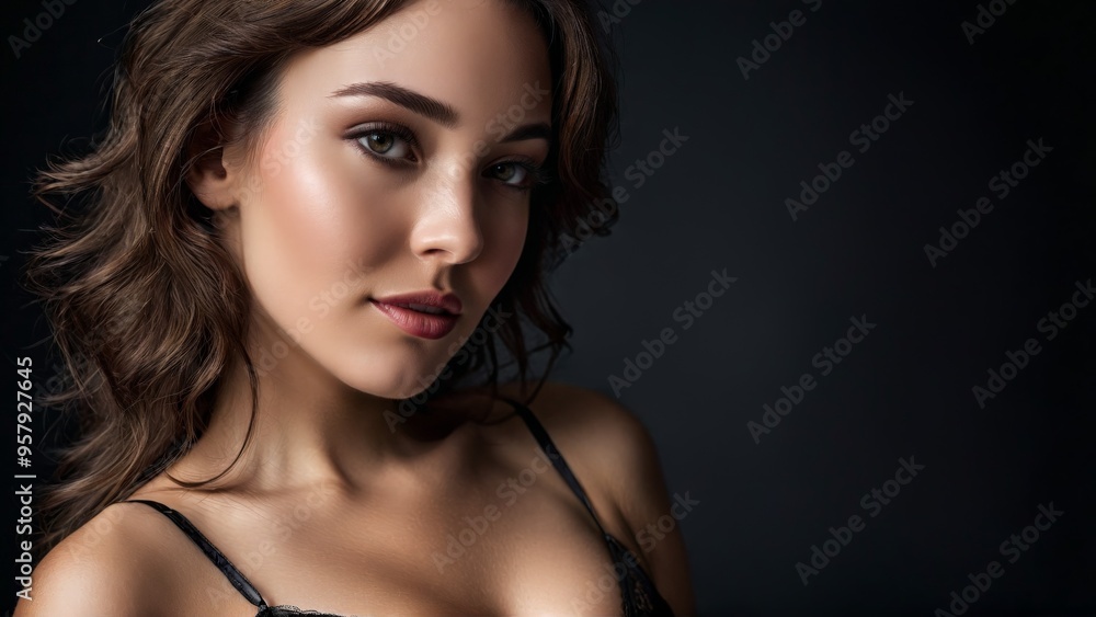 Captivating high angle shot of a woman in black lingerie her curves and confidence Captivating high angle shot of a woman in black lingerie her curves and confidence