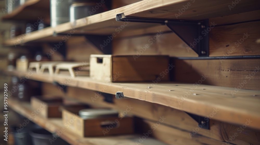 Storage Shelves: Organizational racks or units, often in metal or wood, featuring adjustable shelves to accommodate items of different sizes for efficient storage.
