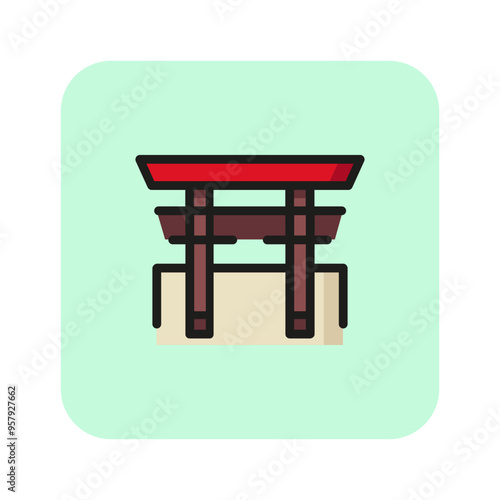 Torii gate line icon. Japanese sight, Shinto, shrine, symbol. Landmarks concept. Can be used for topics like religion, Japan, travel