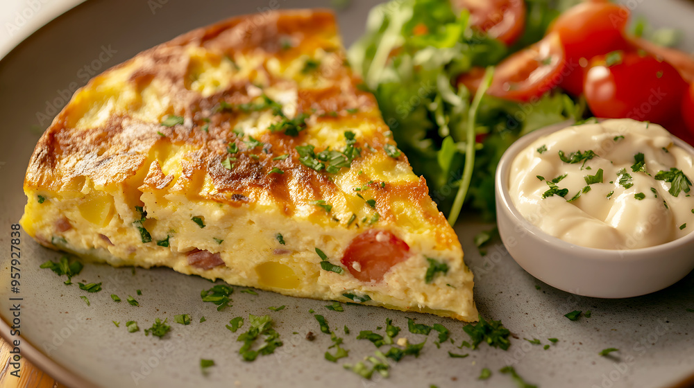 Quiche Lorraine, showcasing layers of egg, cheese, and crispy bacon Quiche Lorraine, showcasing layers of egg, cheese, and crispy bacon
