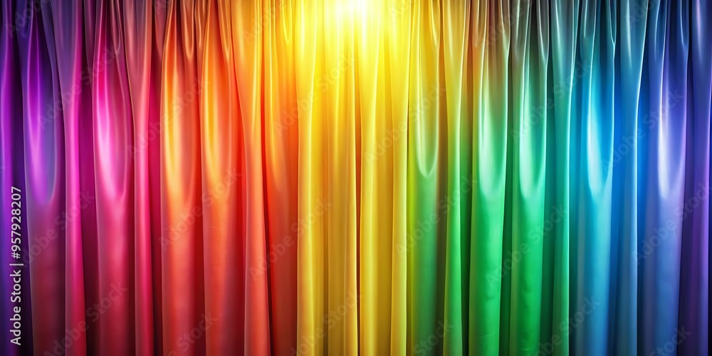 Close-up of rainbow-colored curtain with soft light shining from top Close-up of rainbow-colored curtain with soft light shining from top
