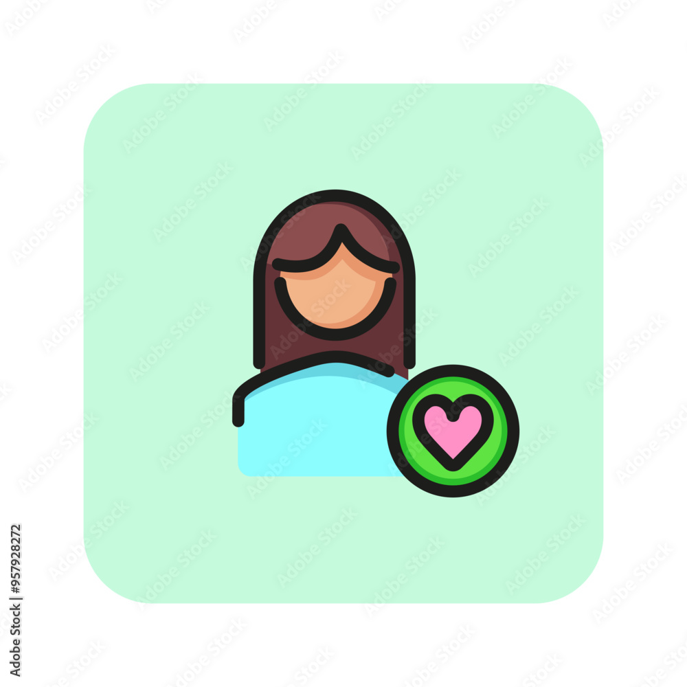 Woman love line icon. Woman, hair style, heart. Gender concept. Vector illustration can be used for topics like communication, gender identification, sociality