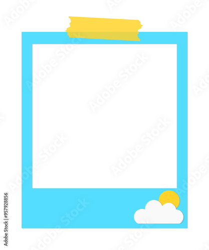 cute blank polaroid photo frame with yellow washi tape on transparent background